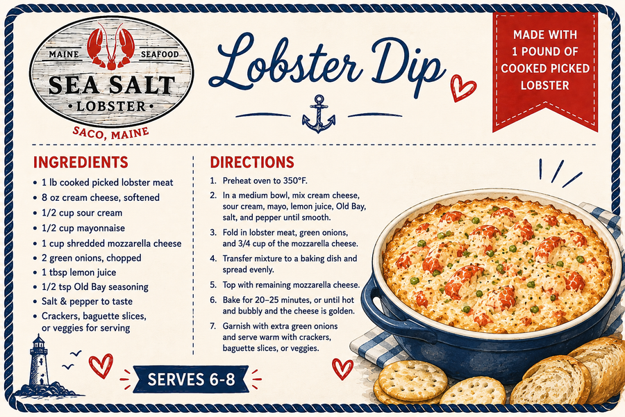 Lobster Dip recipe card from Sea Salt Lobster Co., Saco, Maine